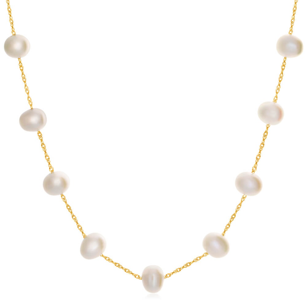 14K Yellow Gold 6mm White Freshwater Pearl 45cm Necklace for Women - Elegant Bridal Jewelry & Anniversary Gift