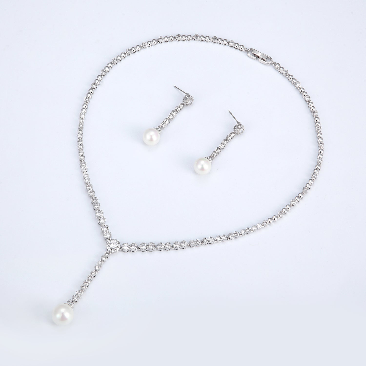 Elegant Cubic Zirconia Pearl Necklace & Earrings Set for Women - Perfect for Weddings, Anniversaries & Special Occasions | CN10233