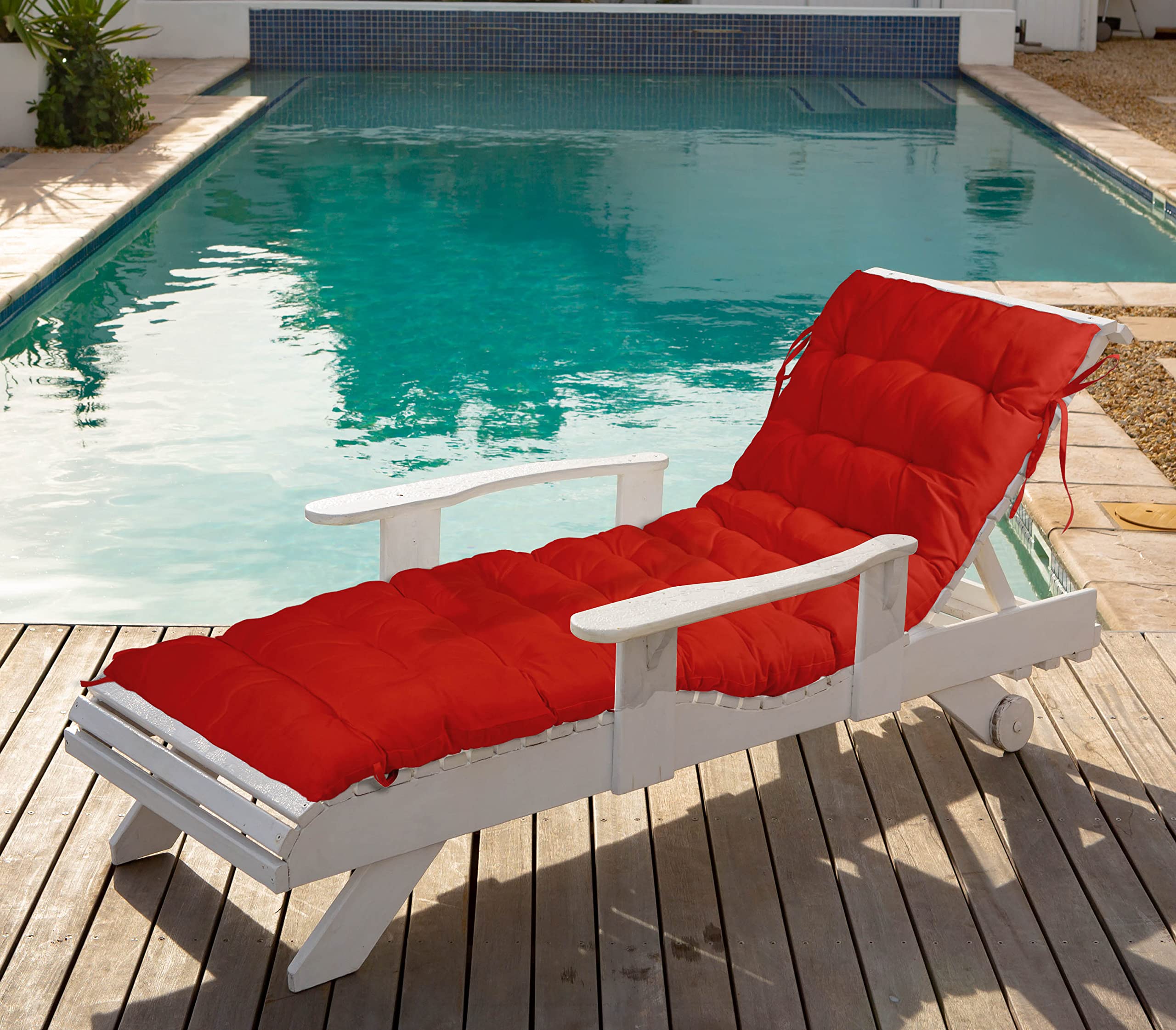 Quilted Thick Padded Seat Cushion for Rocking Chair, Sofa, Chaise Recliner - 74 x 23 Inches - Red - Perfect for Outdoor Garden, Terrace, and Bench Use