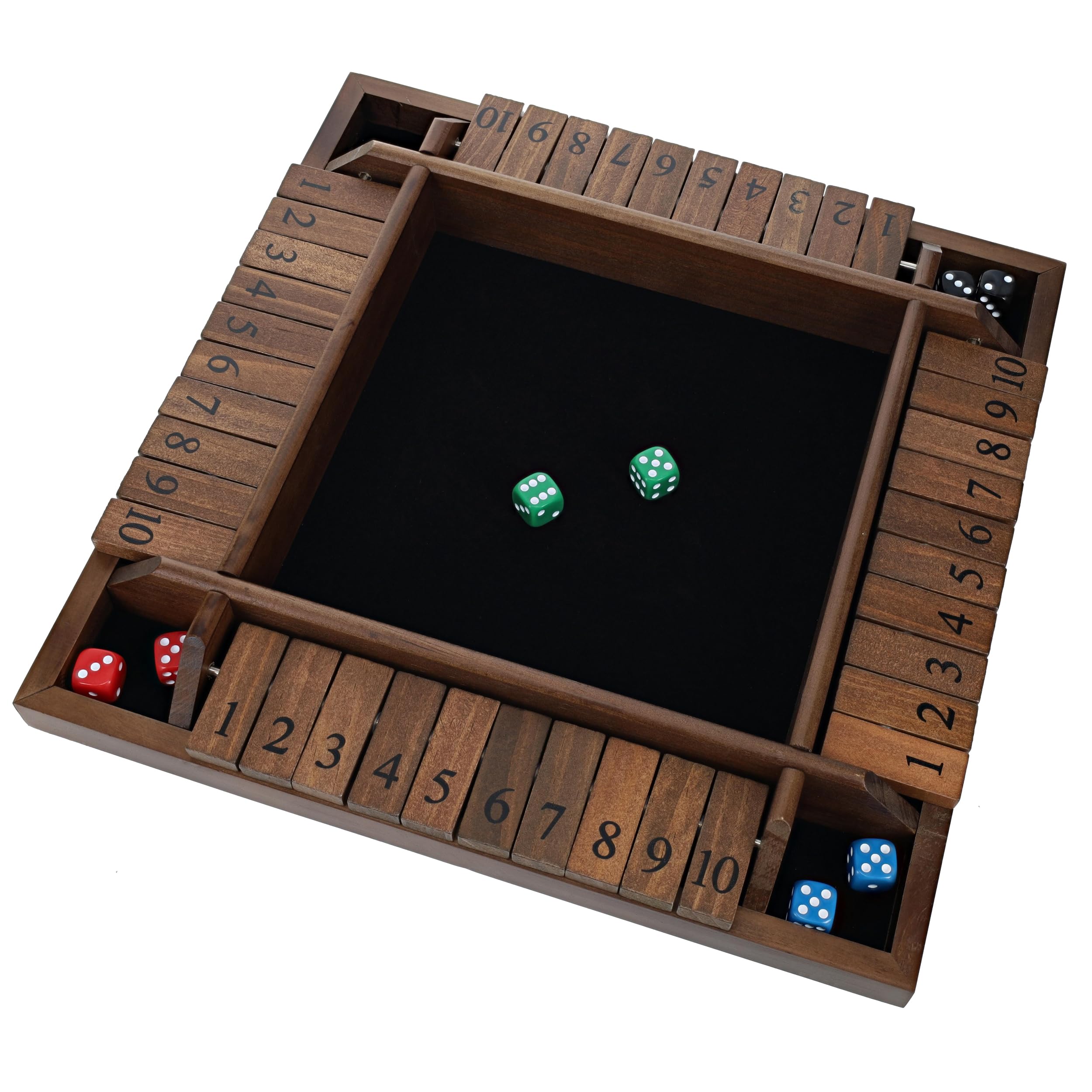 WE Games Shut The Box Wooden Board Game - Classic 4 Player Table Top Math Dice Game for Adults & Family, Walnut Stained 8.5 Inch Travel Size with 10 Numbers - Perfect for Parties, Travel, and Educational Math Learning