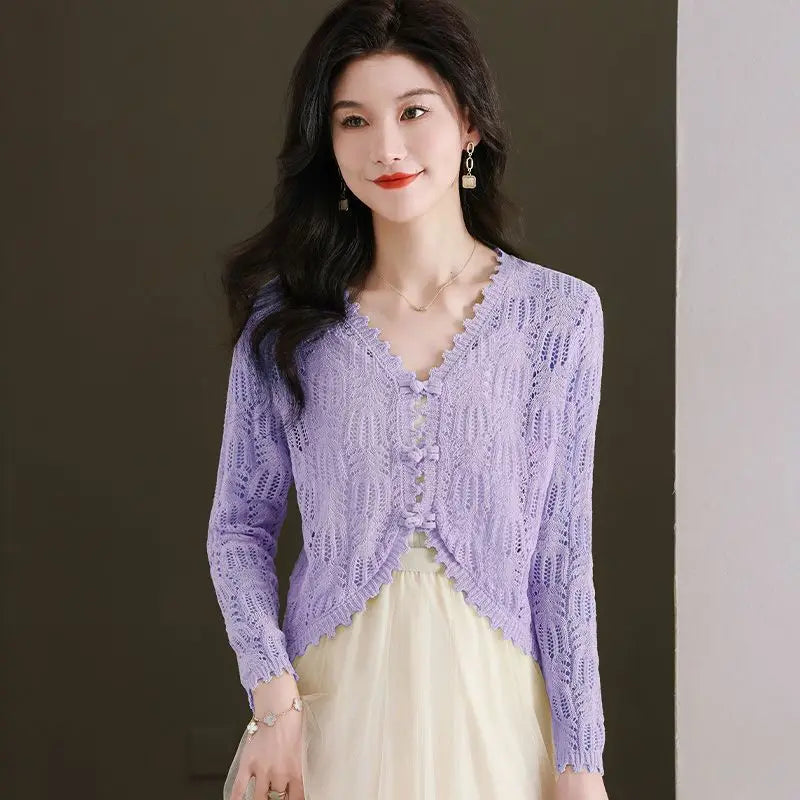 Stylish Hollow Knit Cardigan Sweater for Women - Lightweight & Comfortable Open Front Cover-Up - Perfect for Layering in Fall & Winter
