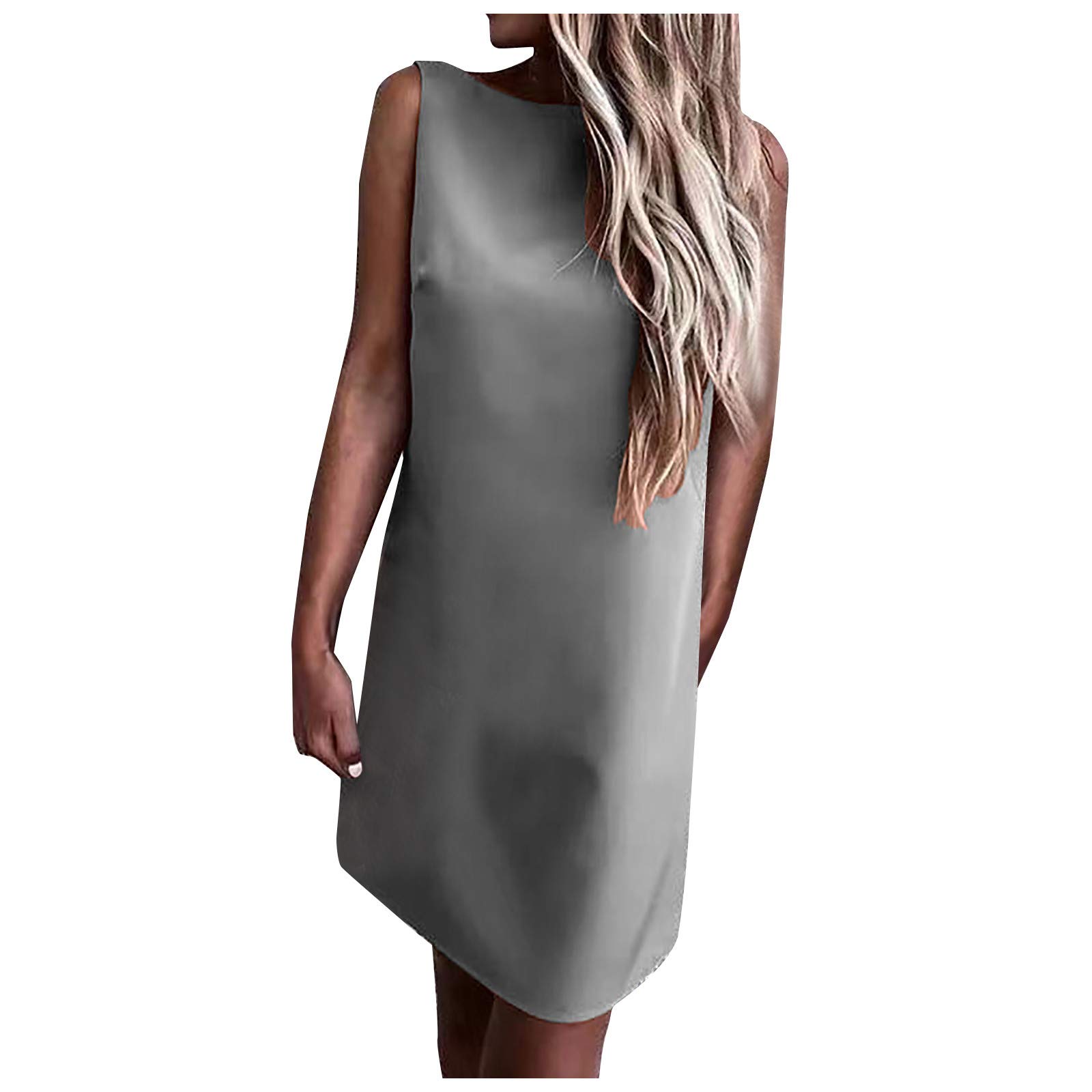 Plus Size Women's Solid Color Round Neck Backless Sleeveless Vest Dress - Casual Summer Outfit for Beach, Party & Date Night