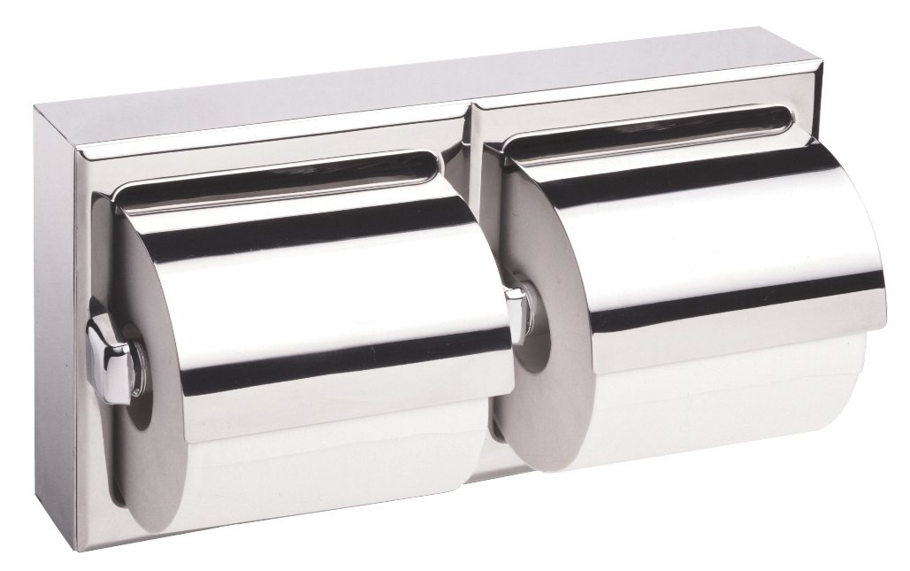 Bobrick 69997 304 Stainless Steel Wall Mount Double Roll Toilet Paper Dispenser with Cover - Satin Finish, 12-3/8