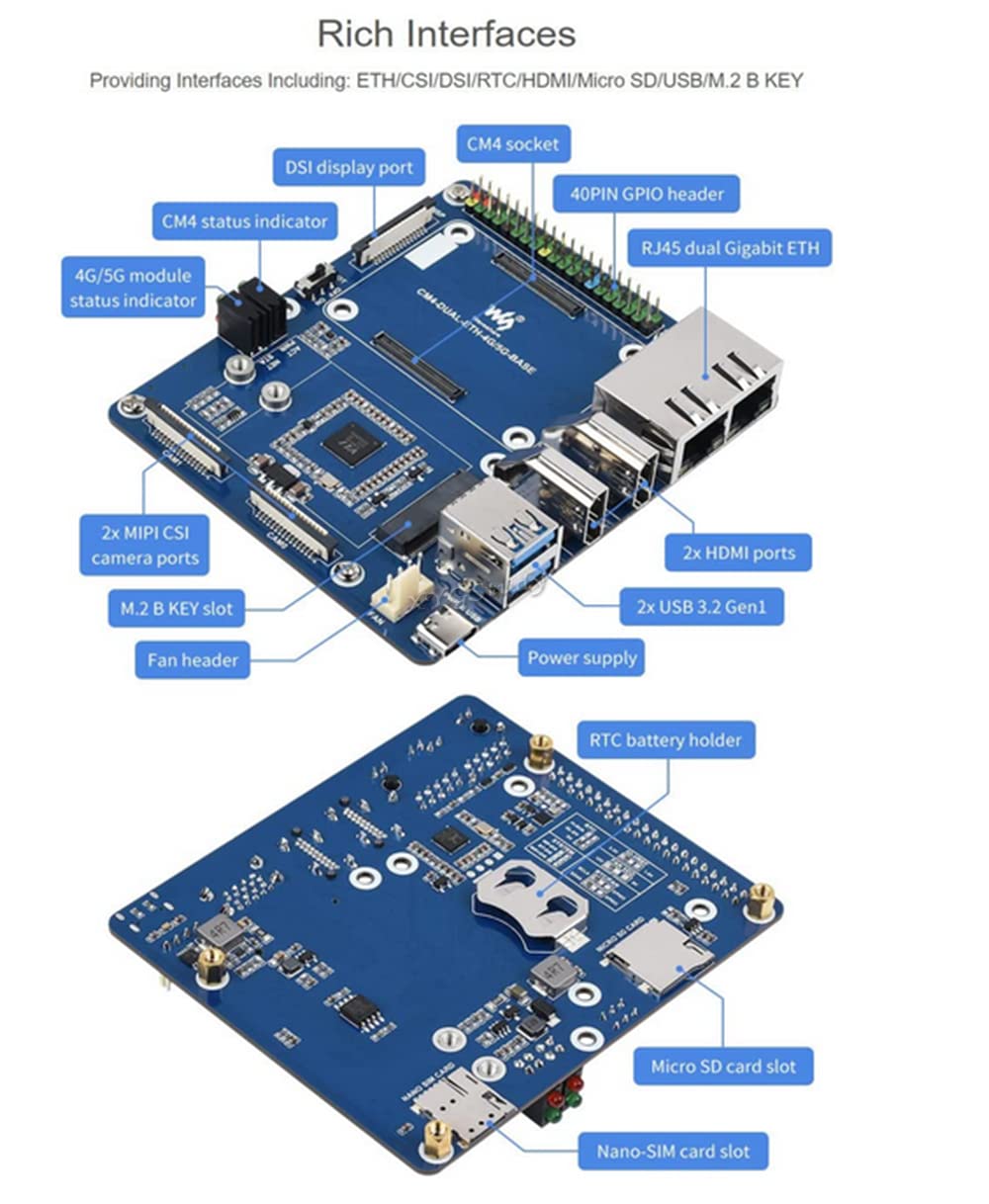 5G/4G Mini PC with Dual Gigabit Ethernet Ports, Metal Case & Cooling Fan - Compatible with Raspberry Pi Compute Module 4 (CM4 Not Included) | Ideal for IoT, Edge Computing & Network Appliances