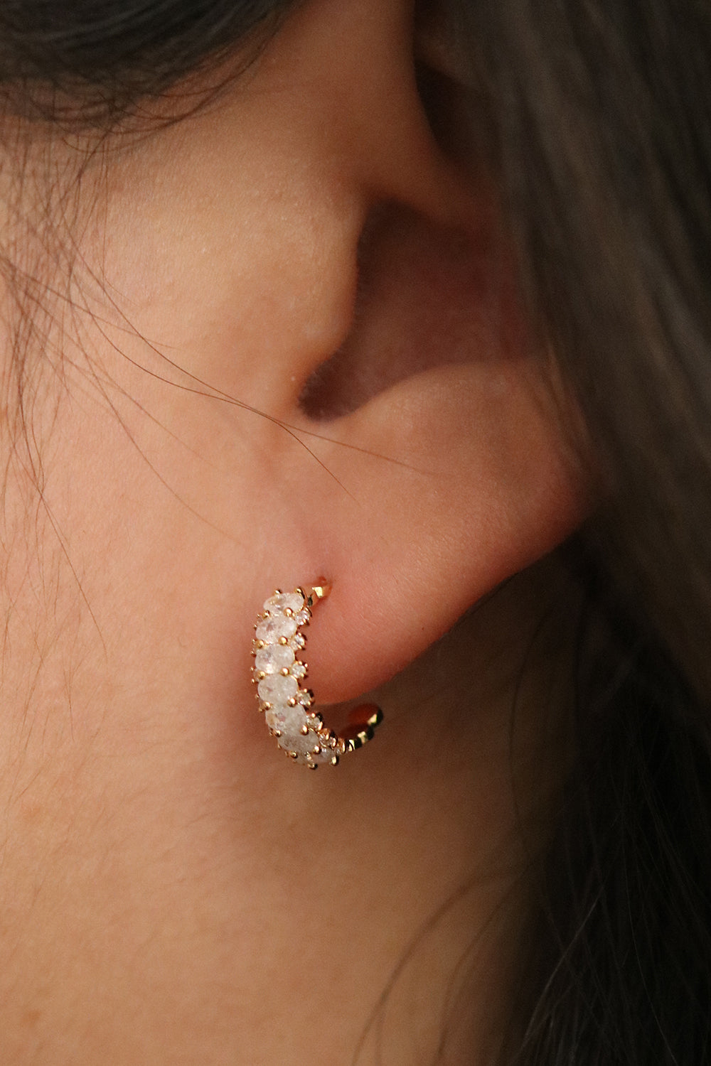 Cubic Enclosed Semi Hoop Earrings for Women - Elegant Geometric Jewelry for Everyday Wear & Special Occasions