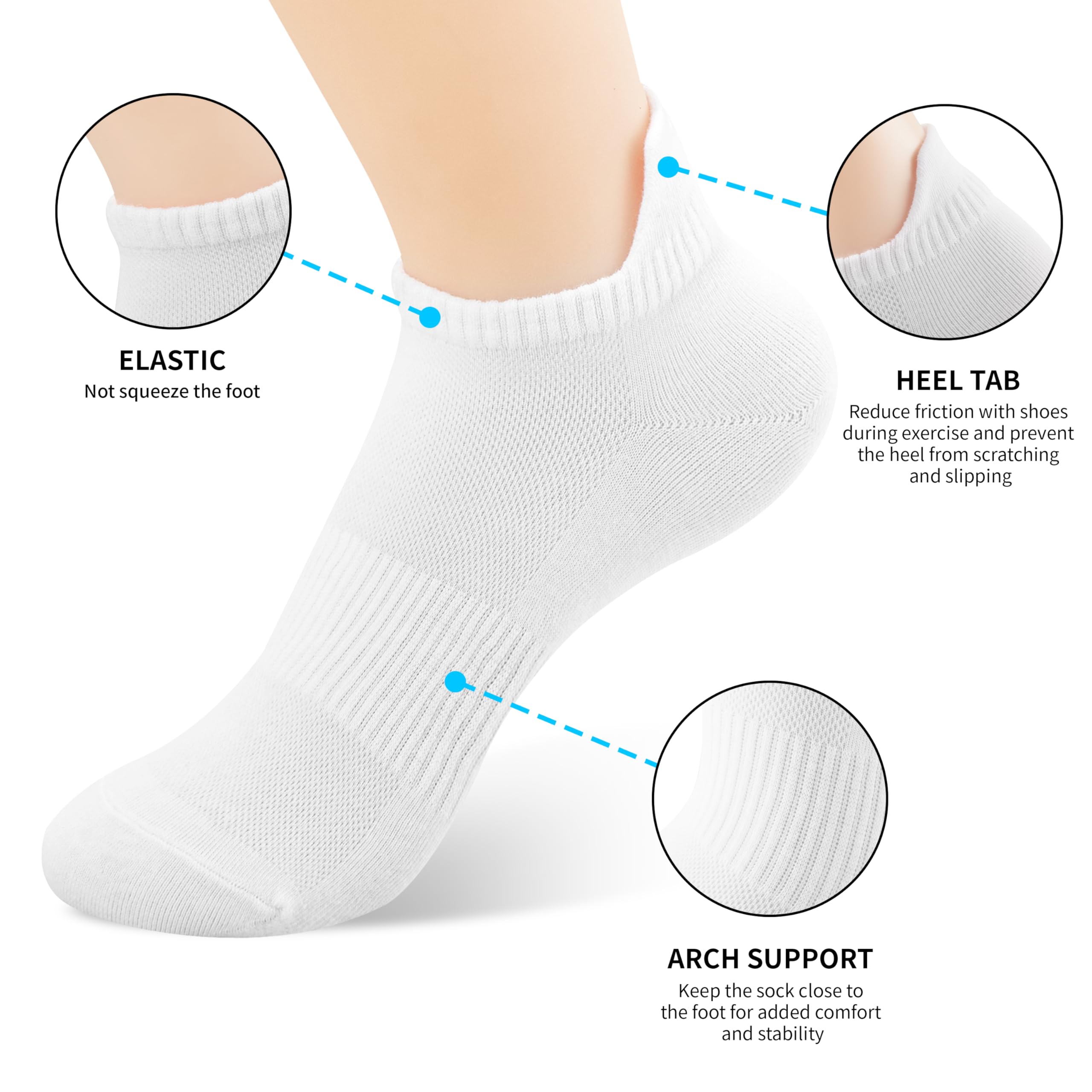 Women's Thin Ankle Socks 6-Pack - Breathable Cotton Athletic Socks for Sneakers & Tennis Shoes | Perfect for Running, Gym Workouts & Everyday Comfort