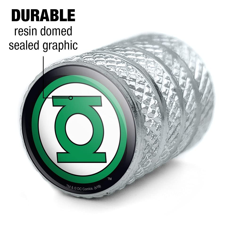 Green Lantern Logo Aluminum Valve Stem Caps for Motorcycle & Bicycle Wheels - Durable Tire Rim Accessories for DC Comics Fans and Bike Enthusiasts - Perfect for Customizing Your Ride and Showing Superhero Pride