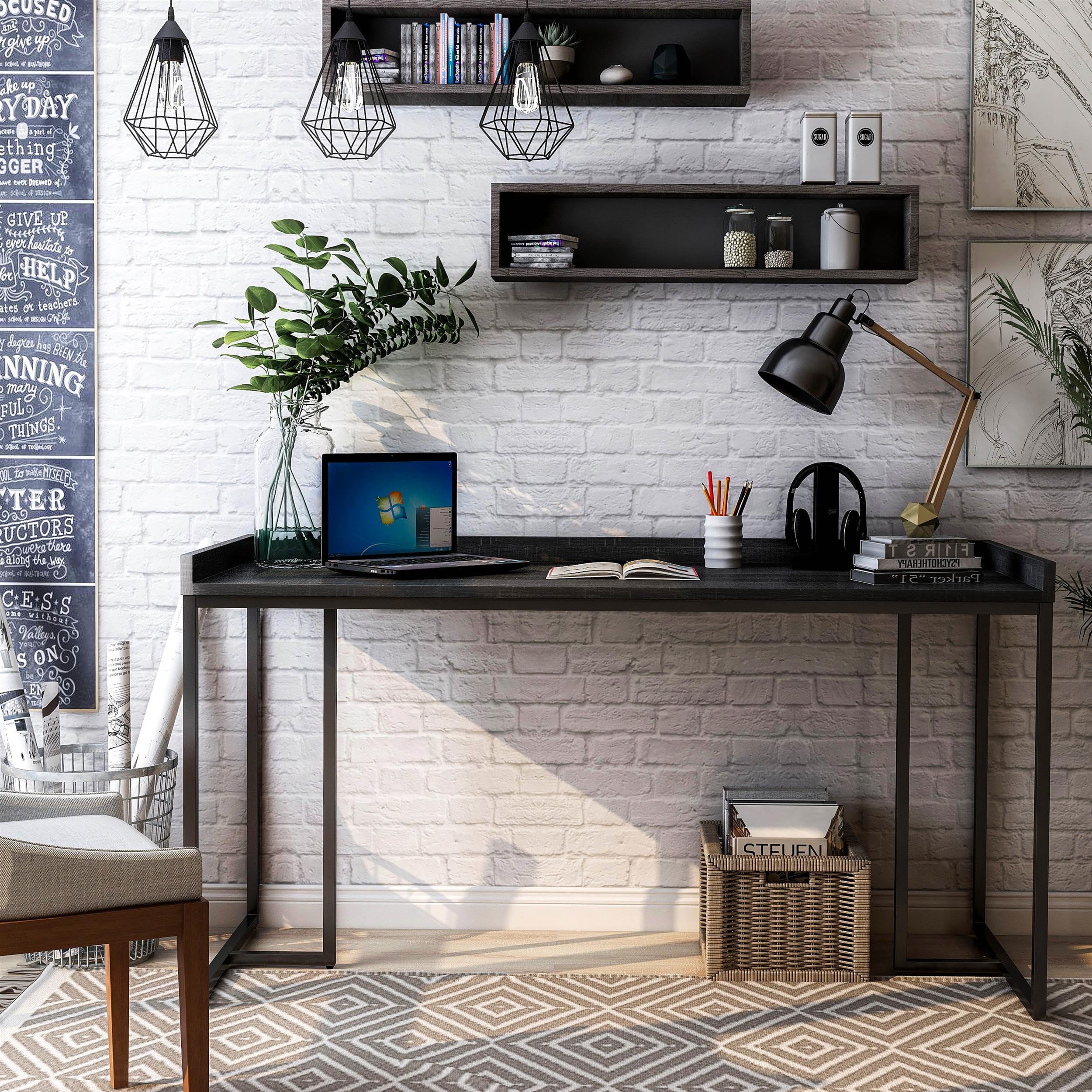 Timor Modern Wood Computer Desk with USB Port - Black Home Office Desk for Work, Study & Gaming | Space-Saving Design for Small Rooms & Apartments