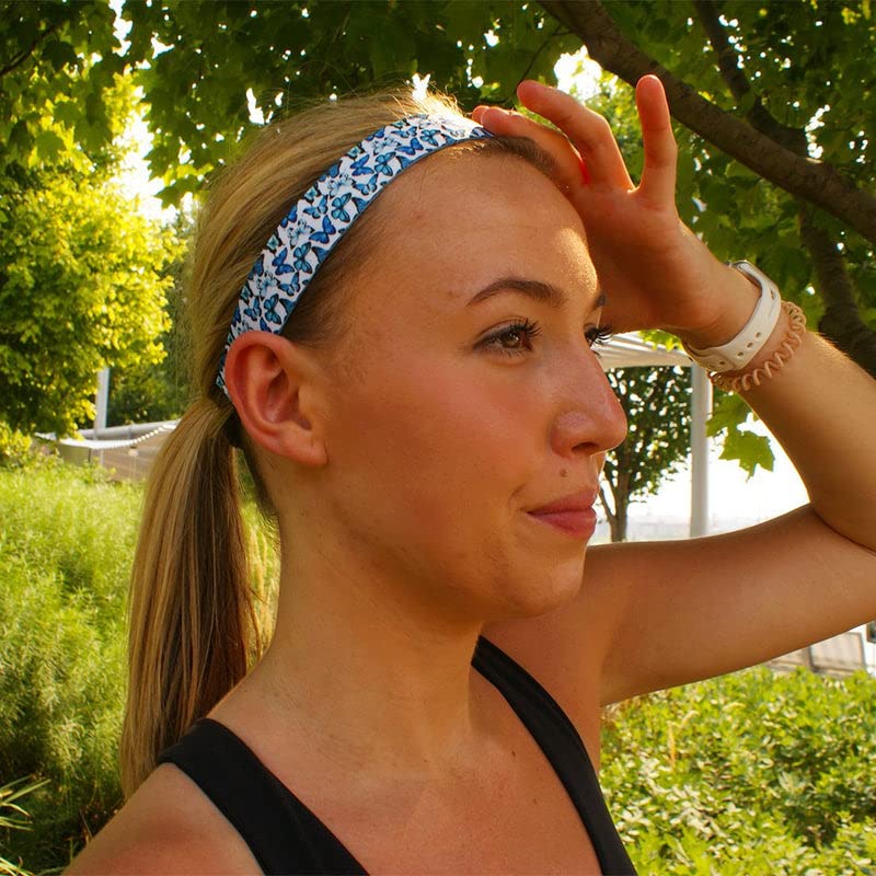 Non-Slip Velvet-Lined Headband for Women & Girls - Sweaty Bands Exercise Hairband with Butterfly 'Time to Fly' Design (1-Inch Wide) - Perfect for Yoga, Running, Workouts & Sports Activities