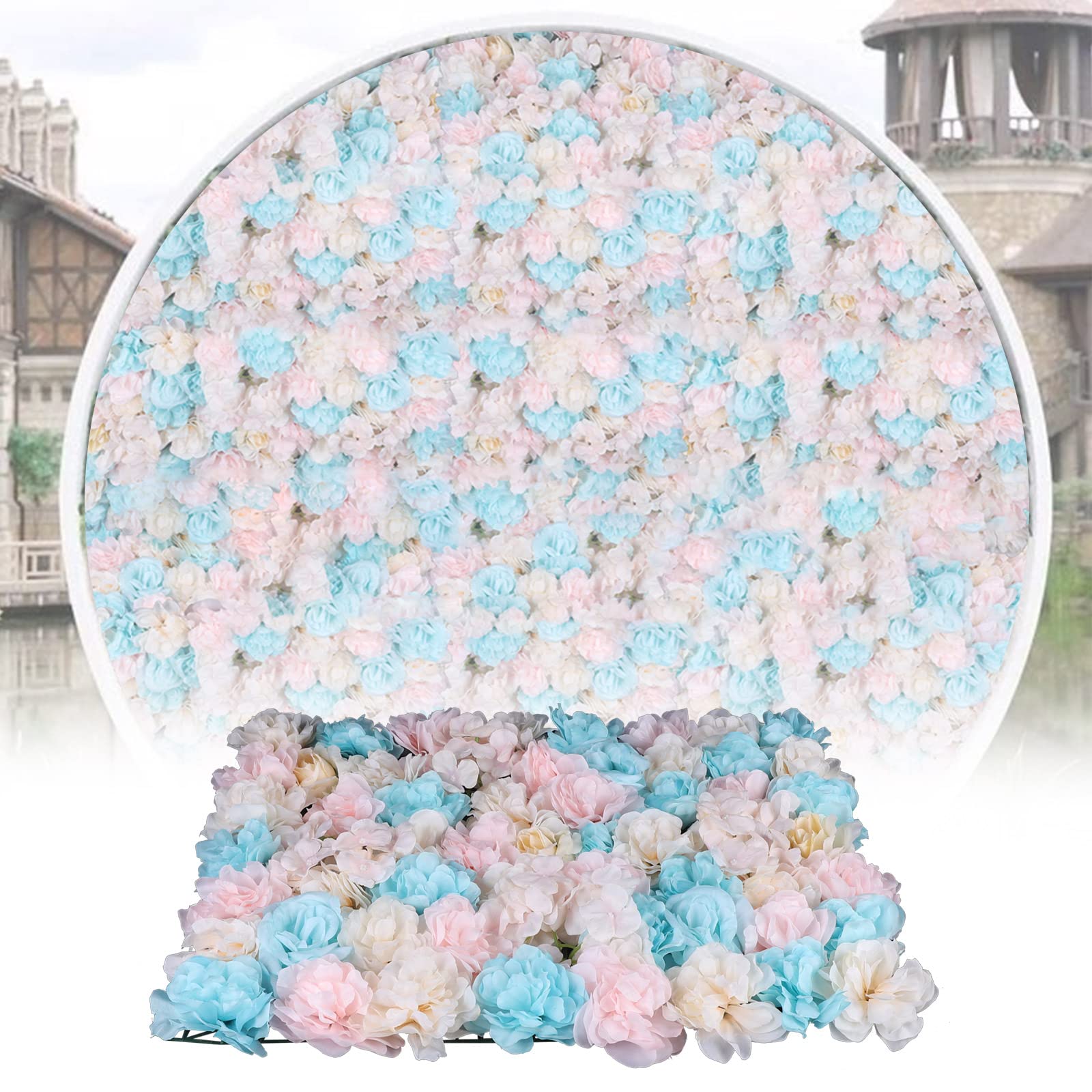 12pcs Artificial Rose Vine Flowers - Blue & Pink Silk Fake Roses for DIY Wedding Bouquets, Wall Decor, Home Party, and Event Decoration