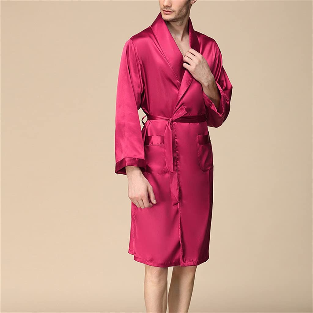 Premium Satin Men's Bathrobe - Breathable Long-Sleeved Pajama Robe for Plus Size (5XL) - Soft Home Loungewear & Spa Relaxation Wear