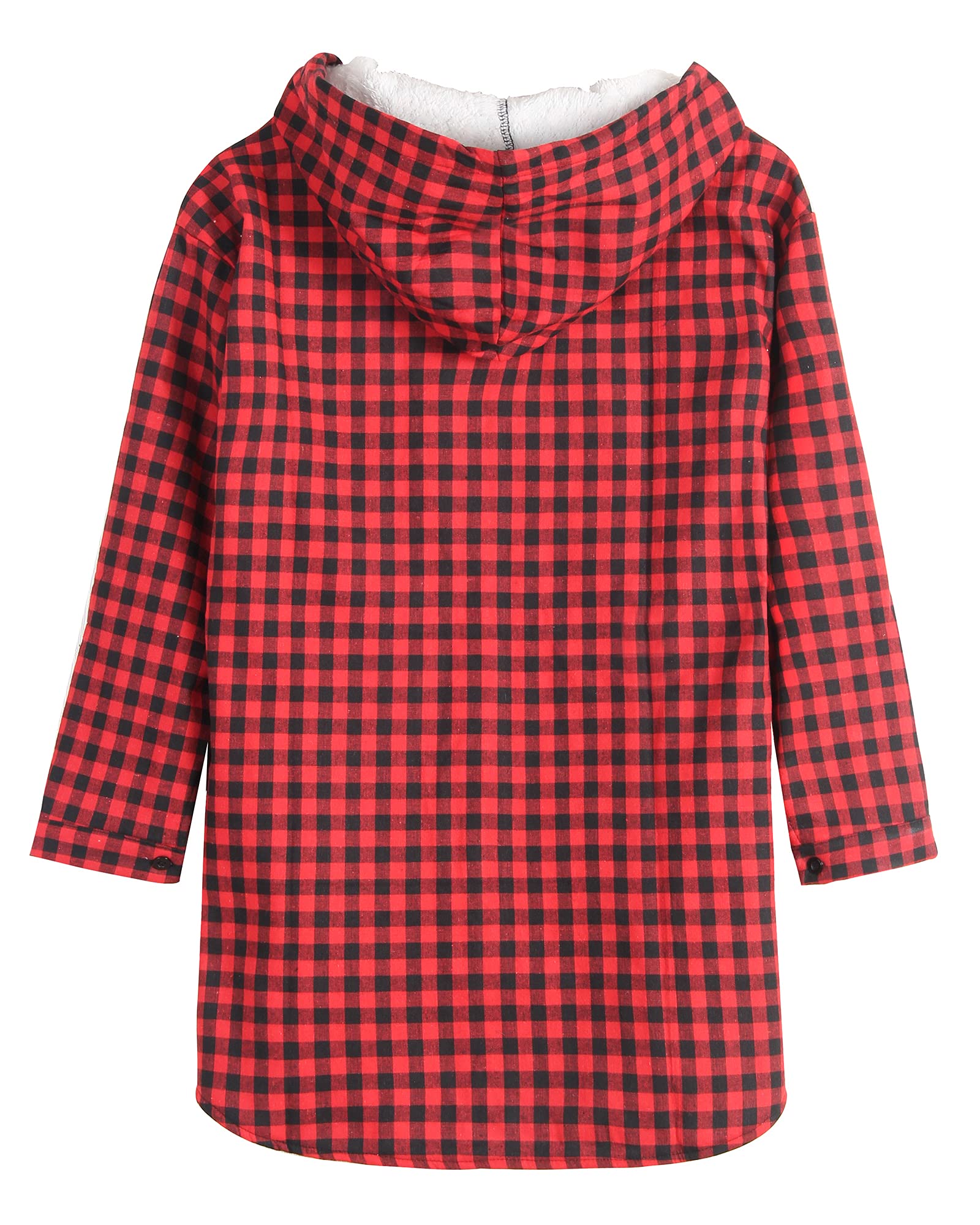 Women's Winter Warm Fleece Lined Jacket - Front Button Red Plaid Hooded Coat for Outdoor Activities & Casual Wear