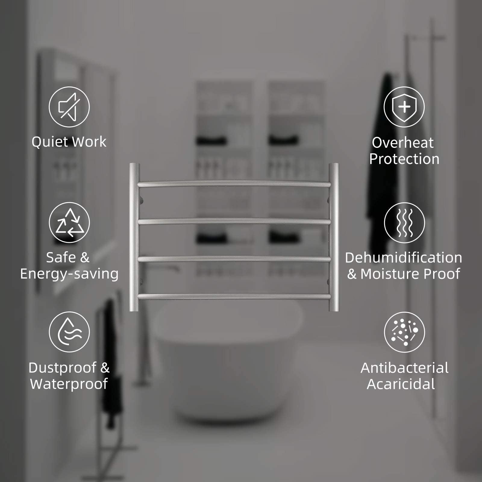Premium Brushed Nickel Electric Towel Warmer - Wall Mounted Bathroom Heated Towel Rack with 4 Stainless Steel Bars (16.54x23.62x5.51 inches, 40W) - Perfect for Spa-Like Bathroom Luxury & Quick Drying