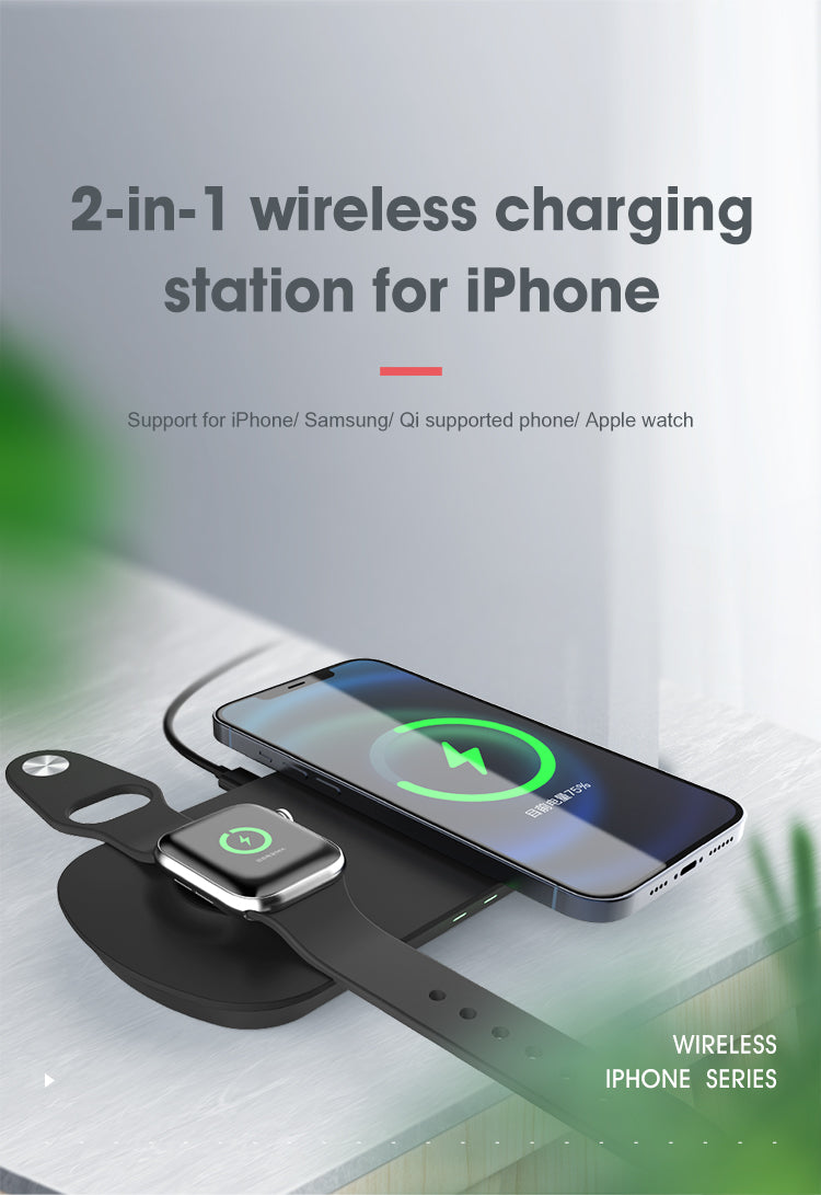 2 in 1 Apple Wireless Charger Stand for iPhone & AirPods - Fast Qi Charging Pad for Home, Office & Nightstand Use