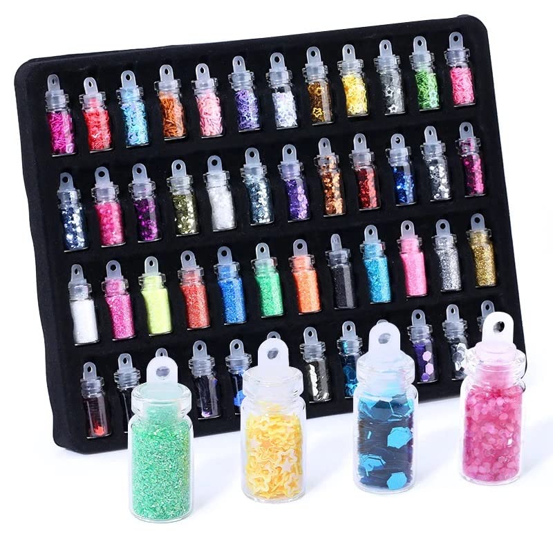 Elecsera 48 Bottles 3D Nail Art Glitter Sequins - Multicolor Nail Decorations for DIY Manicure, Salon & Party Nail Designs | Perfect for Nail Artists, Home Use & Gift Giving