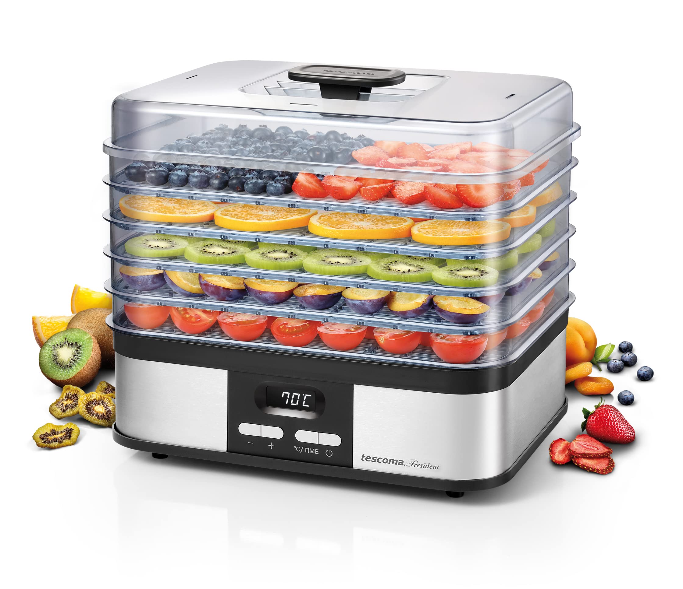 Tescoma President Electric Food Dehydrator - Stainless Steel for Drying Fruits, Vegetables, Herbs & Jerky - Perfect for Home Kitchen, Camping & Healthy Snacks