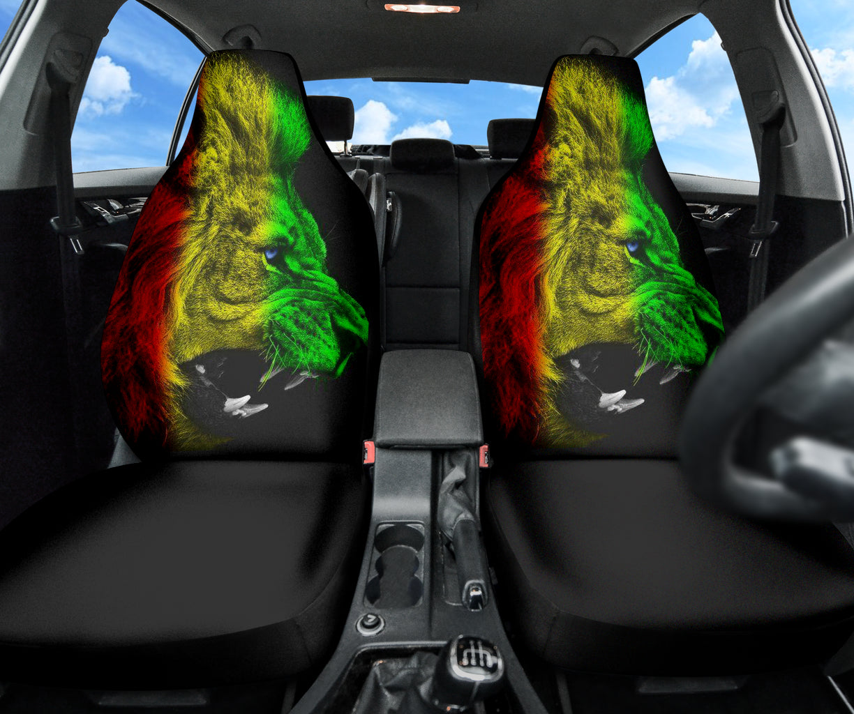 Stylish Rasta Lion Roaring Car Seat Covers - Perfect for Reggae Fans & Car Enthusiasts | Durable & Fashionable Auto Accessories for Jeep, Truck, SUV | Great Gift Idea for Birthdays & Holidays