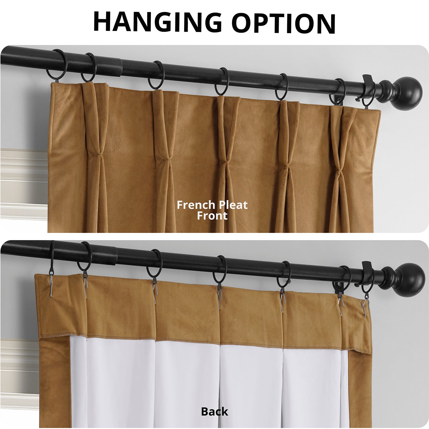 Amber Gold French Pleat Signature Velvet Blackout Curtains - Thermal Insulated Room Darkening Drapes for Bedroom, Living Room & Home Theater