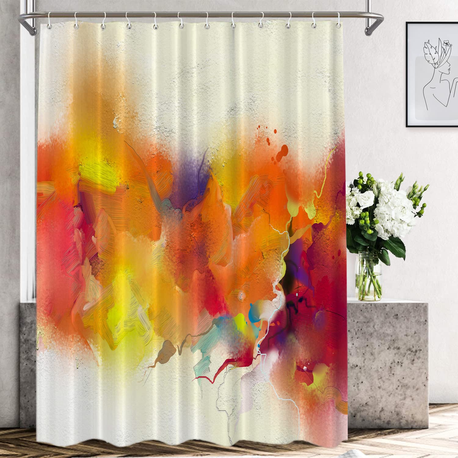 Shrahala Abstract Colorful Waterproof Shower Curtain - 72x72 Inch Modern Acrylic Painting Design with Grommets for Bathroom Decor | Perfect for Spa-Like Showers and Contemporary Home Interiors