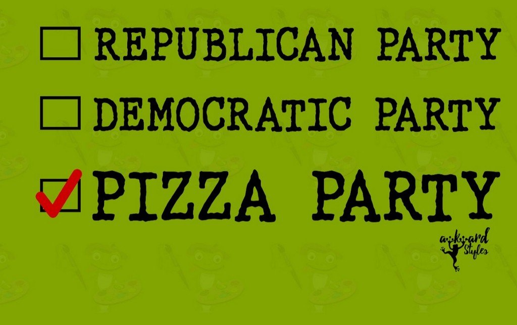 Awkwardstyles Women's Republican vs Democratic Pizza Party Funny Political T-Shirt - Black Cotton Tee with Free Bookmark - Great for Election Season, Political Events & Casual Wear