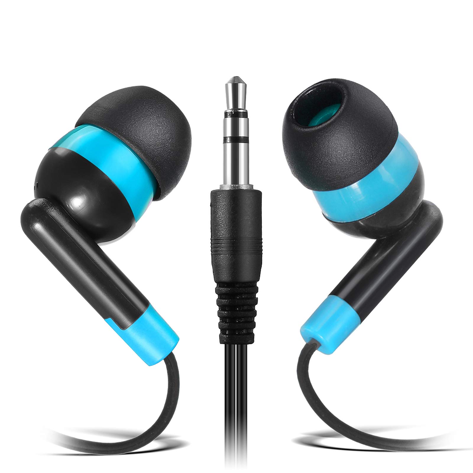 Keewonda Bulk Disposable Earbuds 100 Pack - Classroom Headphones for Students, Kids School & Library Use - Noise Isolating Earphones in Black/Blue - Perfect for Online Learning, Testing Centers & Educational Institutions