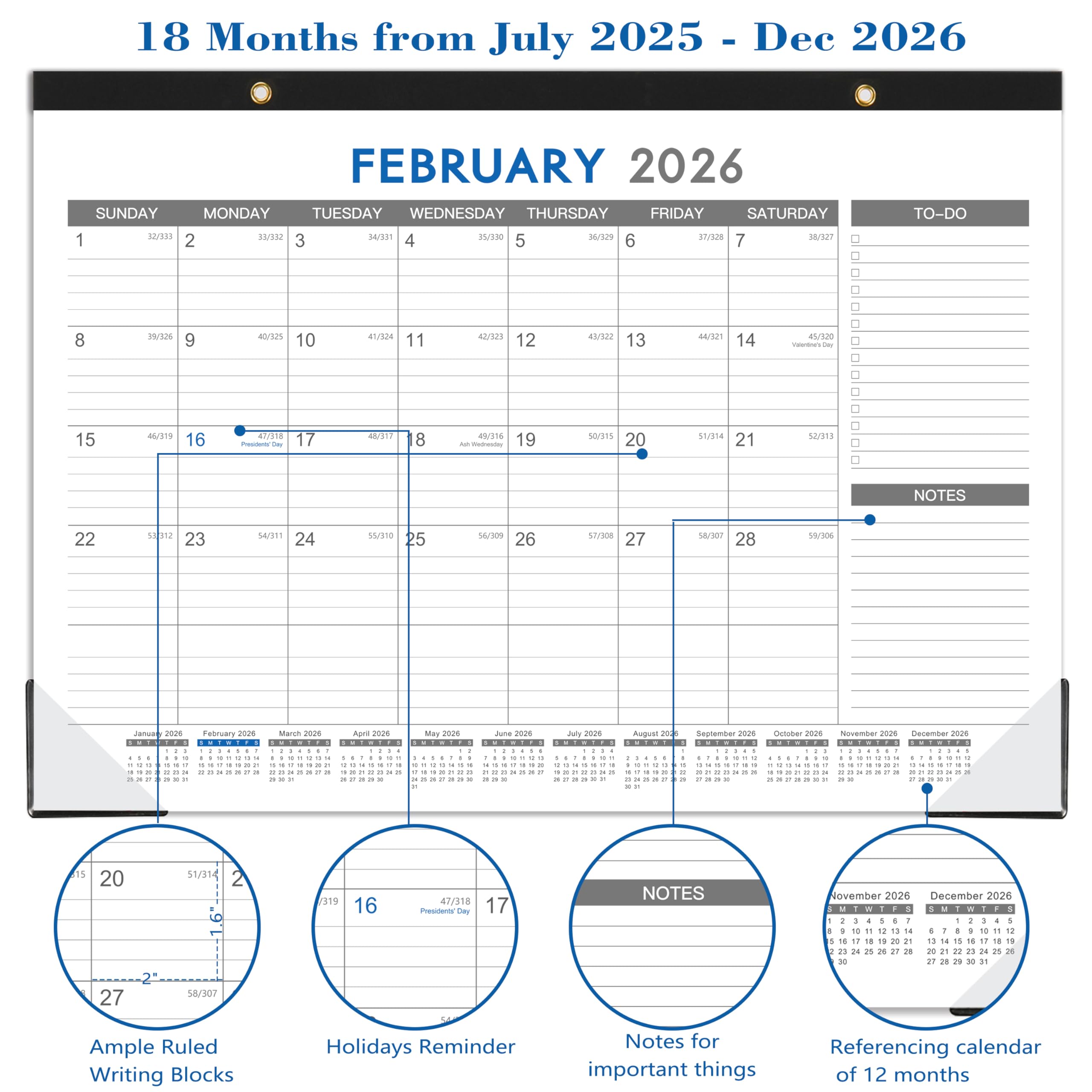 2025-2026 18-Month Desk Calendar | July 2025 - December 2026 | 12