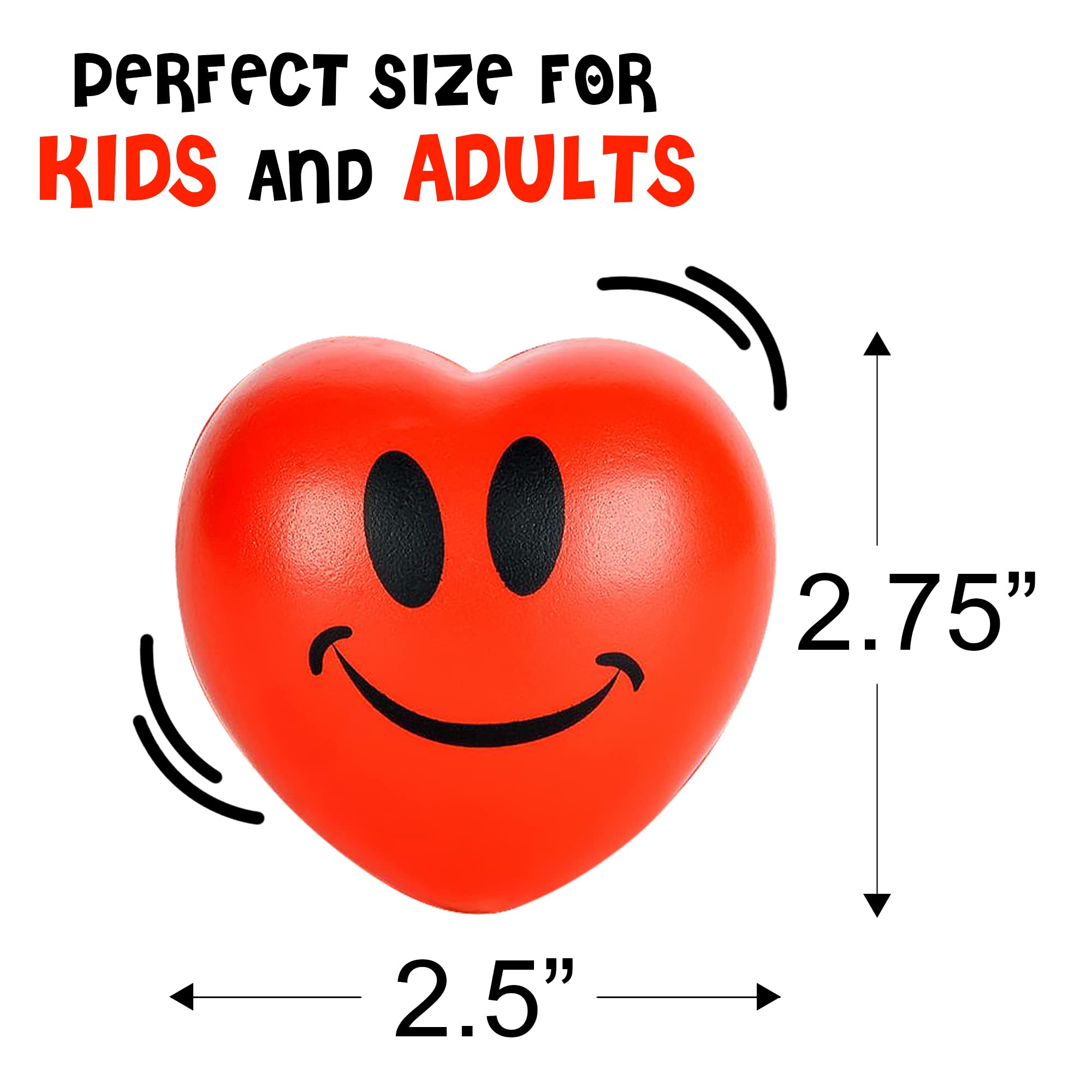 ArtCreativity 12-Pack Heart Stress Balls - 2.75 Inch Red Foam Squishy Toys with Smile Face for Stress Relief & Fun | Perfect for Valentine's Day Gifts, Easter Basket Stuffers, Party Favors, Classroom Rewards & Office Decor (Kids & Adults)