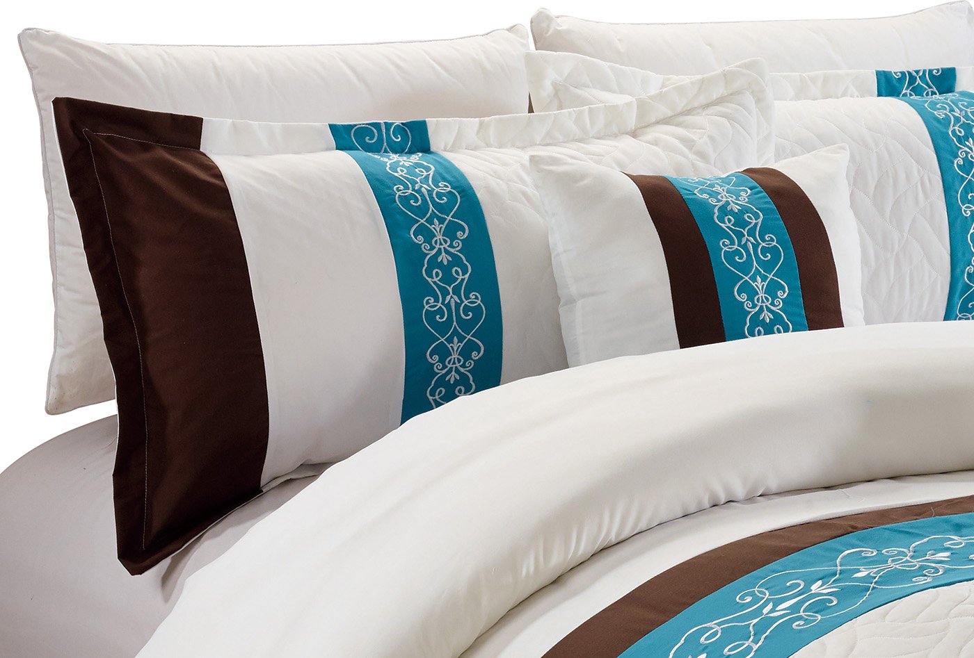 Embroidered Teal 5-Piece King Size Comforter Set with Shams & Decorative Pillows | Luxury Bedding for Master Bedroom, Guest Room & Home Decor