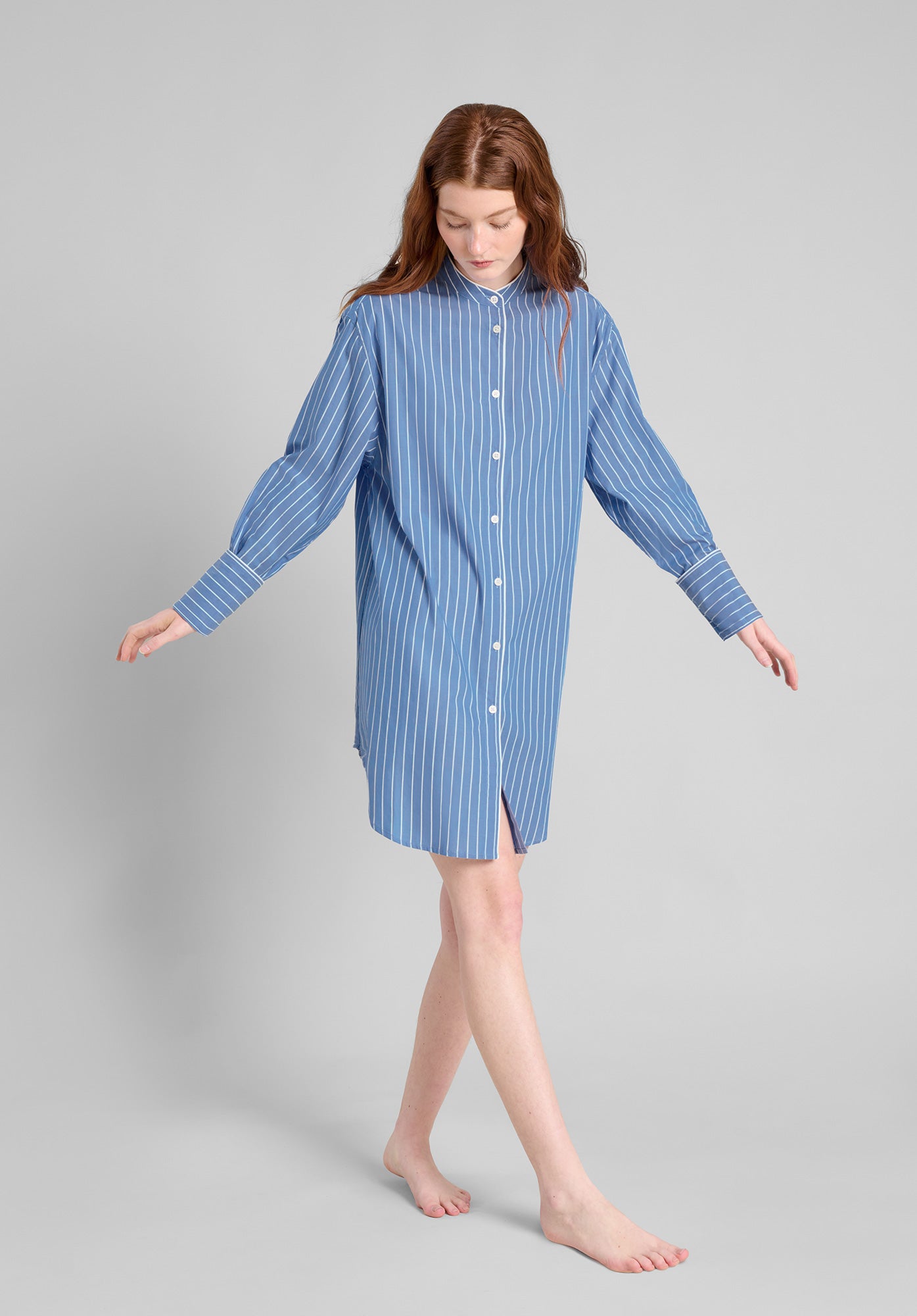 Jo Band Collar Nightdress - French Riviera Stripe Sleepwear for Women | Soft Cotton Pajama Dress for Lounge & Sleep | Perfect for Vacation, Relaxing at Home