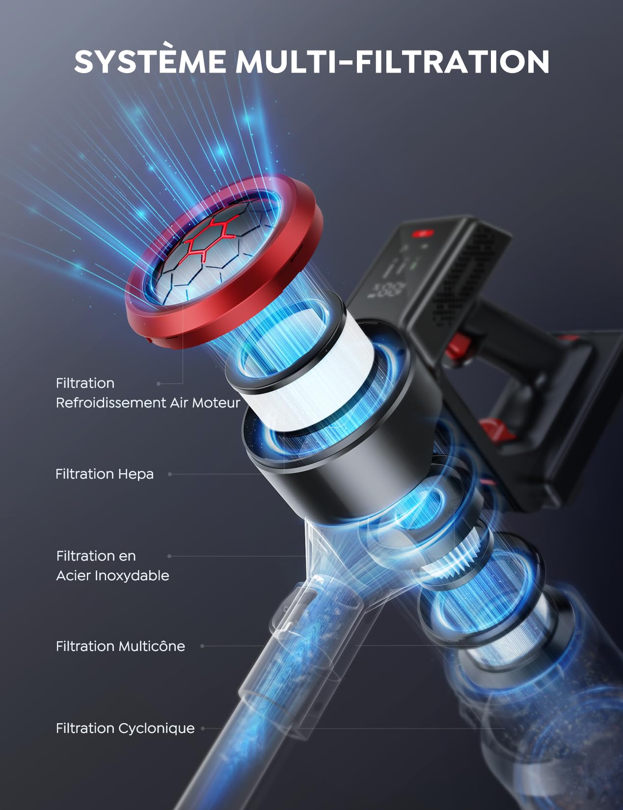 Powerful 450W/38KPA Cordless Stick Vacuum Cleaner with Smart Touch Display - 55 Min Runtime, 1.5L Dust Cup, Lightweight & Anti-Tangle - Ideal for Hardwood Floors, Carpets, Pet Hair Cleaning (Home, Office, Car Use)