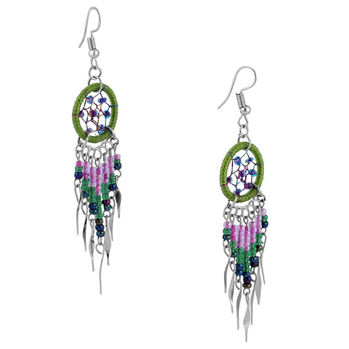 Stainless Steel Dream Catcher Turquoise & Green Beaded Dangle Earrings for Women | Boho Chic Jewelry | Perfect for Festivals, Parties & Everyday Wear
