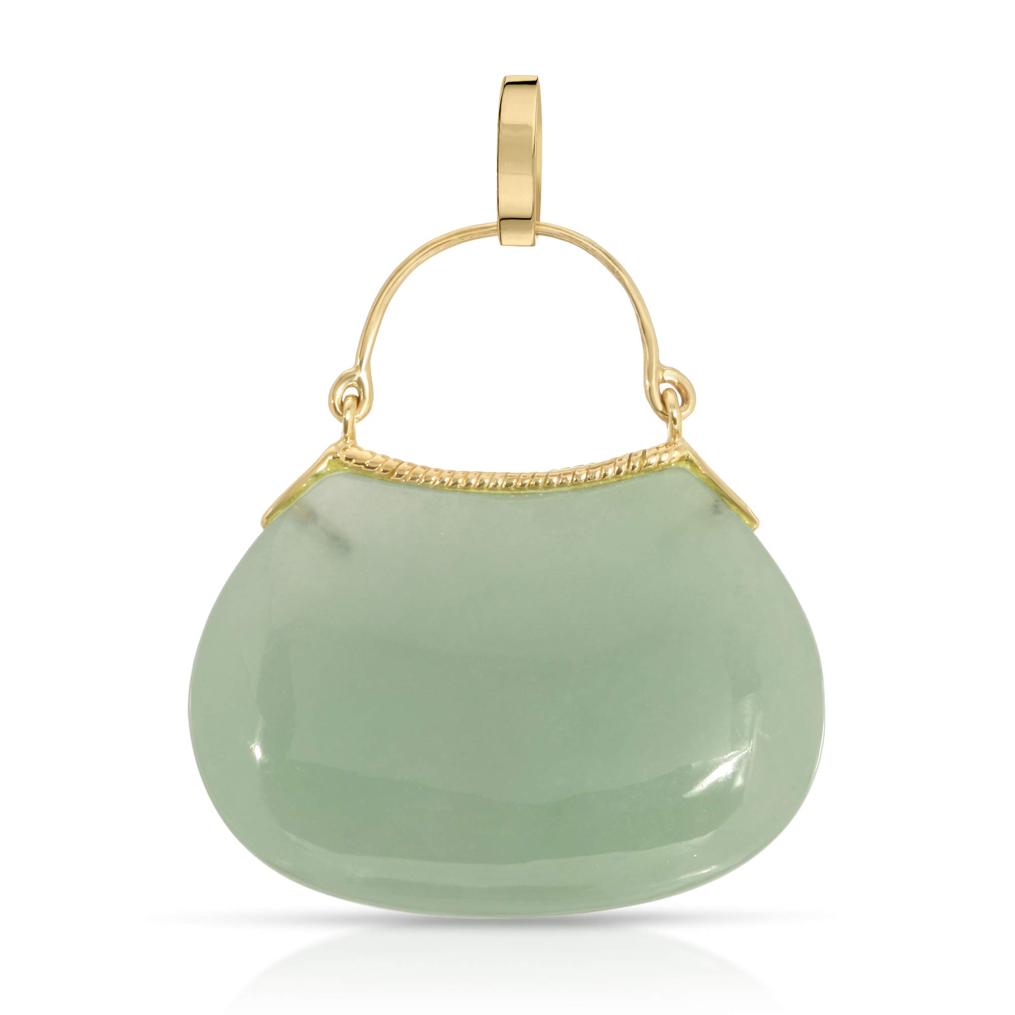 14K Yellow Gold Genuine Green Jade Purse Pendant Necklace - Elegant Jewelry Gift for Women | Perfect for Parties, Weddings & Special Occasions