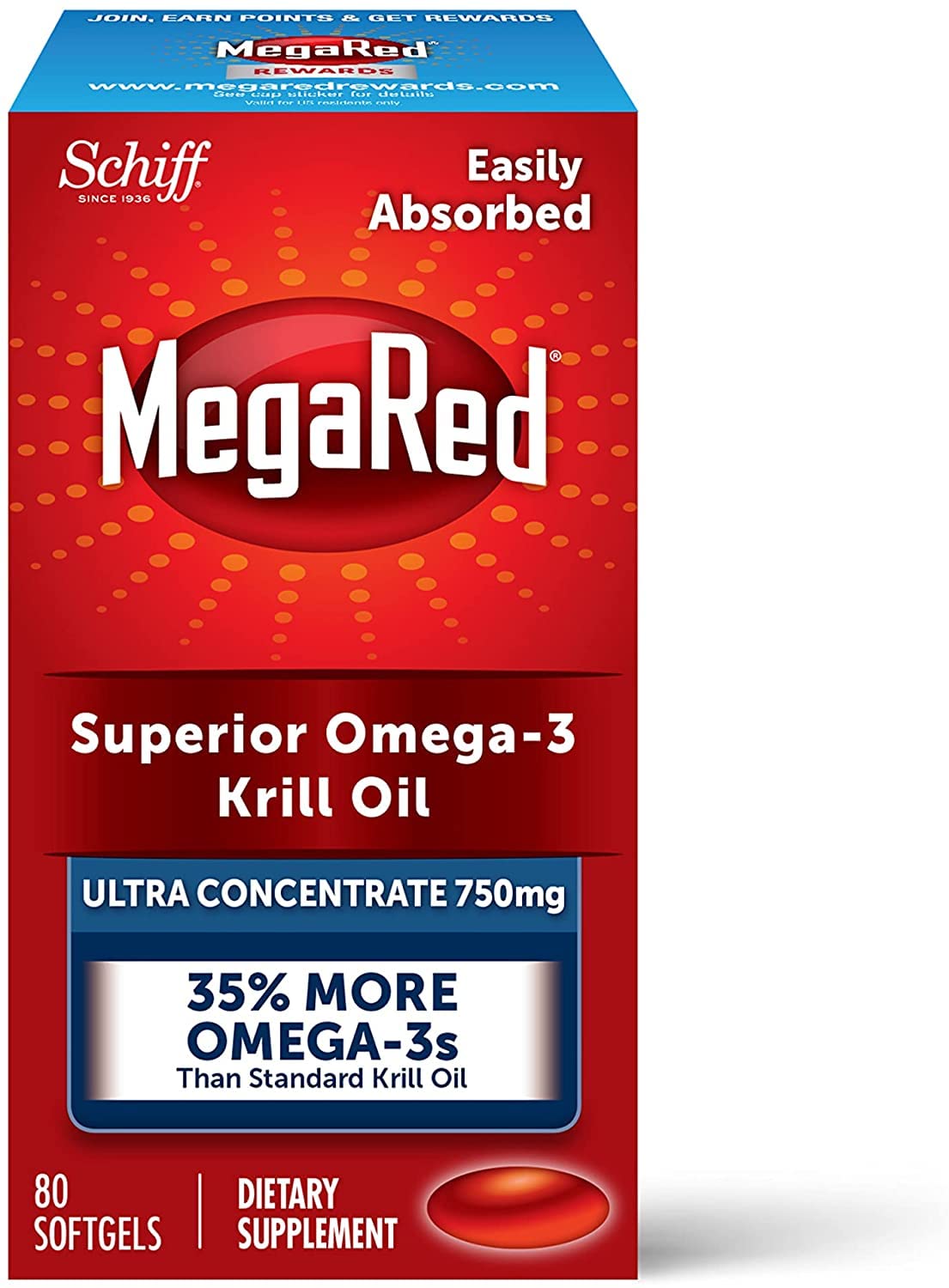 MegaRed Ultra Strength Krill Oil Omega 3 Supplement 750mg – EPA & DHA Heart Health Support with Antioxidant Astaxanthin | 80 Softgels (Pack of 3) | No Fishy Aftertaste | Supports Joint & Brain Function | Perfect for Active Lifestyles & Daily Wellness
