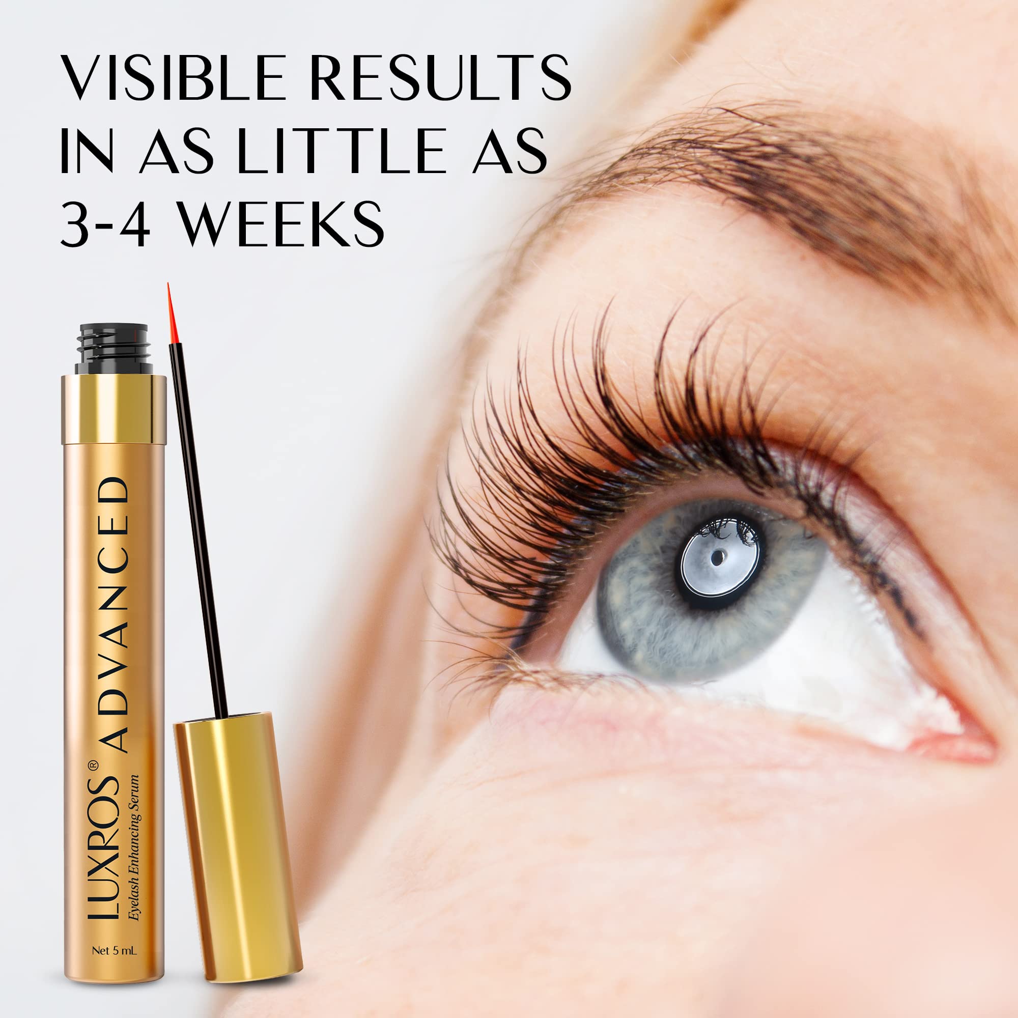 LUXROS Eyelash Growth Serum for Longer & Thicker Lashes - Natural Lash Enhancer Treatment, Vegan & Cruelty-Free, Made in USA, 5ml (6 Month Supply) - Perfect for Daily Use to Boost Lash Volume & Strength