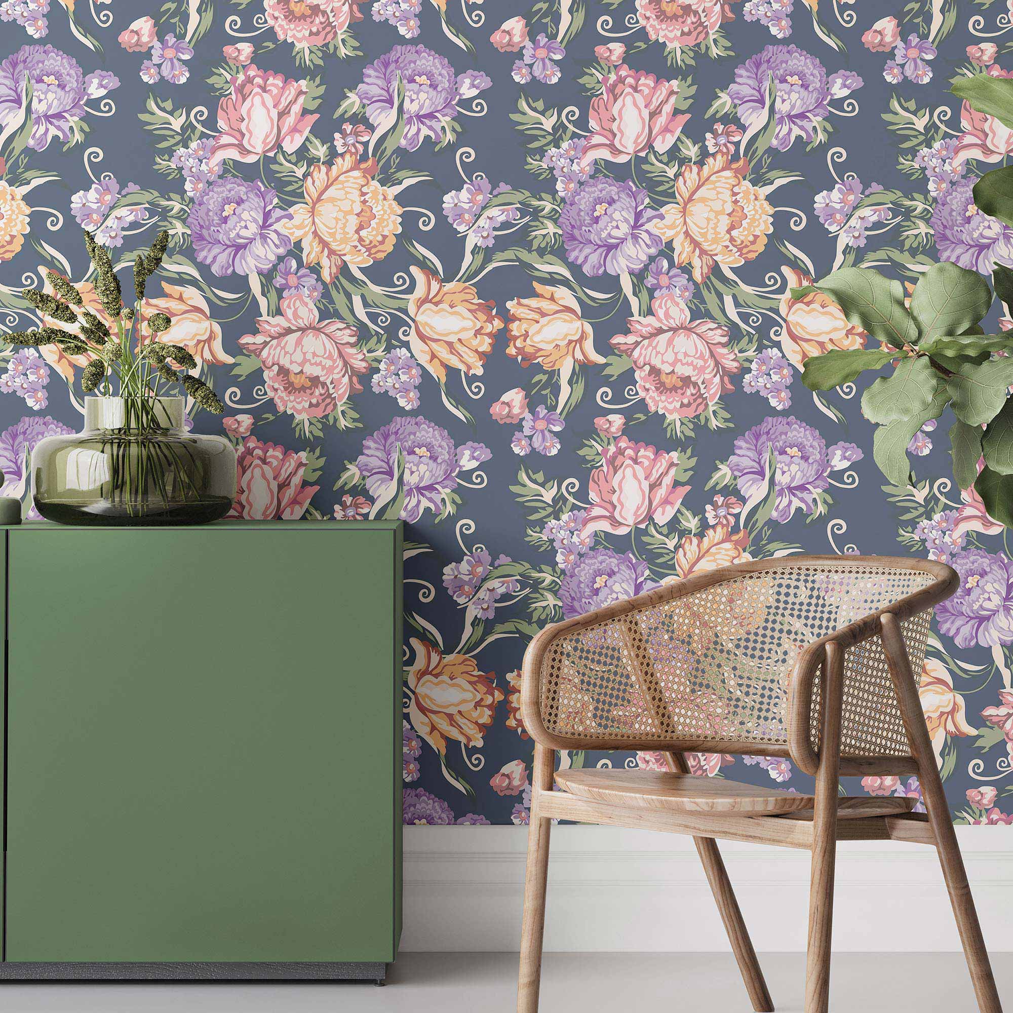 Orange Flowers Peel and Stick Removable Wallpaper 6678 - Self-Adhesive Decorative Wall Covering for Bedroom, Living Room & Nursery Decor