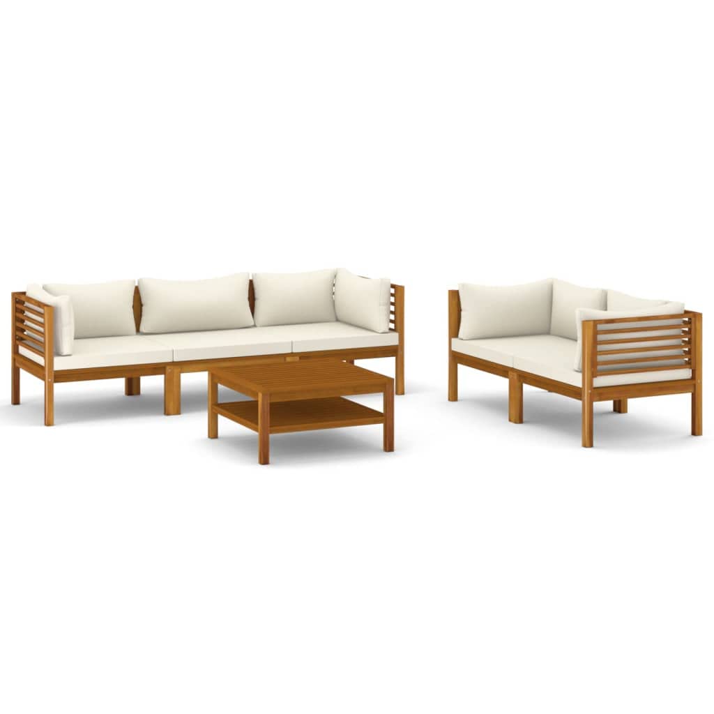 vidaXL 6-Piece Patio Lounge Set - Outdoor Garden Furniture, Sectional Sofa with Cushions, Acacia Wood Corner Sofa in Retro Style - Perfect for Backyard, Poolside & Patio Relaxation