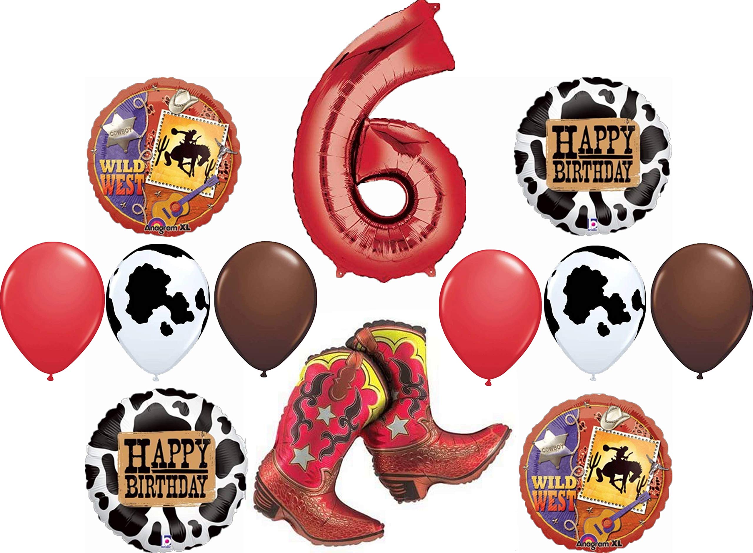 Wild West Cowboy Cowgirl 6th Birthday Party Decorations - Balloon Bouquet Set for Western Theme Parties, Baby Showers & Cowboy Themed Events