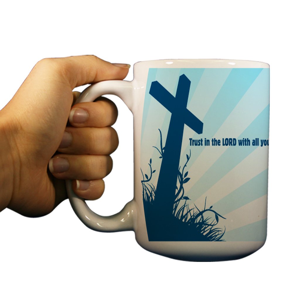 VictoryStore Inspirational Ceramic Coffee Mug - 15oz Religious Proverbs 3:5 Bible Verse Mug for Tea & Hot Drinks - Perfect for Church Gifts, Bible Study & Daily Devotional Use