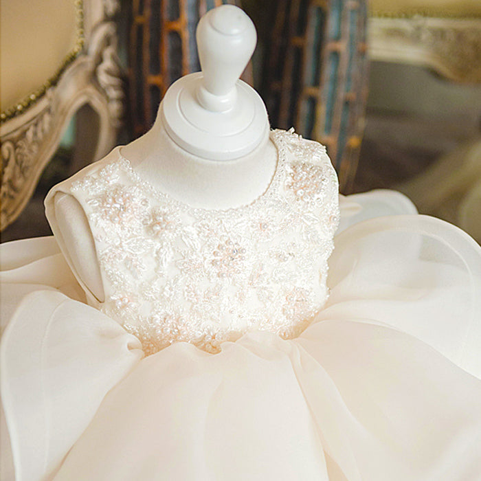 White Princess Tea Length Organza Flower Girl Dress - Elegant & Comfortable for Weddings, Parties & Special Occasions