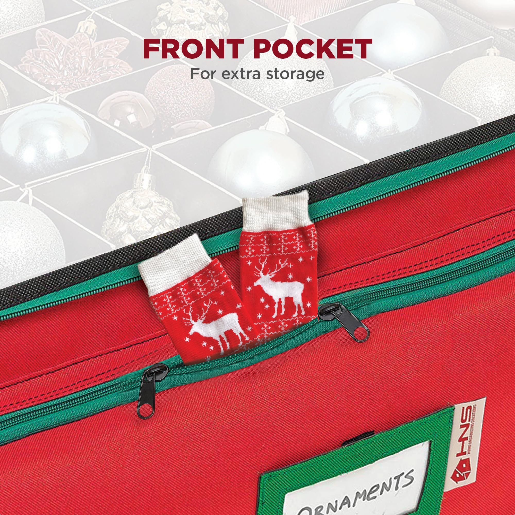 Premium Christmas Ornament Storage Box - 72 Ornaments & 8 Side Slots - Durable 600D Canvas for Holiday Decor Organizing