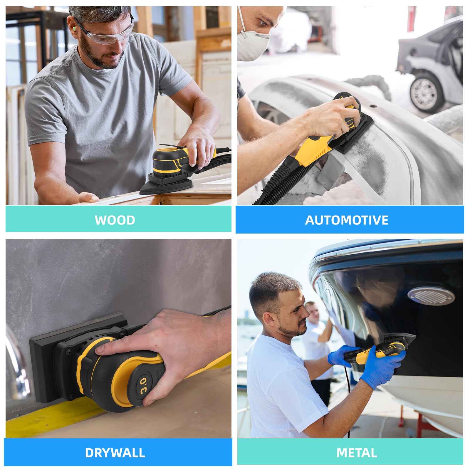 350W 3A Electric Random Orbital Sander - Professional Woodworking Mouse Sander with 3mm Orbit & Detachable Power Cord - Perfect for Sanding Wood, Panels, Furniture & DIY Projects