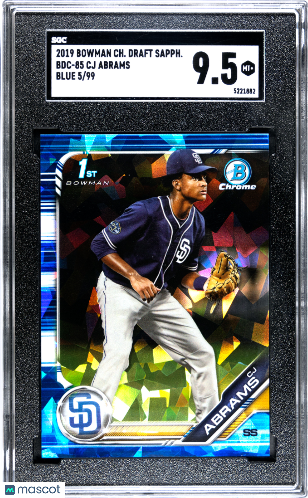 2019 Bowman Chrome Draft CJ Abrams Blue Sapphire /99 #BDC 85 SGC 9.5 Mint Baseball Card - Rare Collectible for Sports Memorabilia & Investment