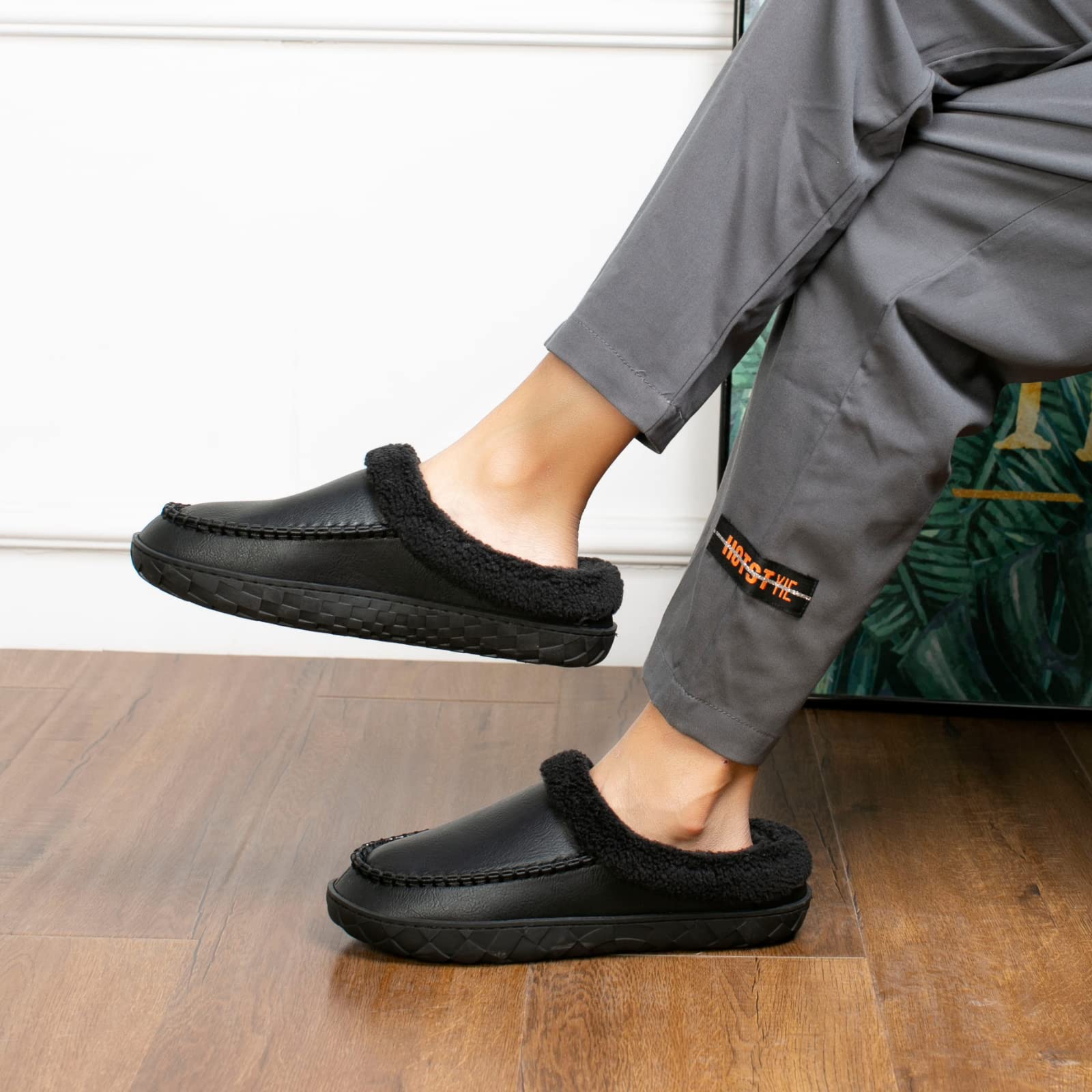 WOTTE Men's Moccasin Slippers - Soft Microsuede with Fleece Lining & Memory Foam - Indoor/Outdoor House Shoes for Comfort & Warmth - Perfect for Lounging, Running Errands & Cold Weather Wear