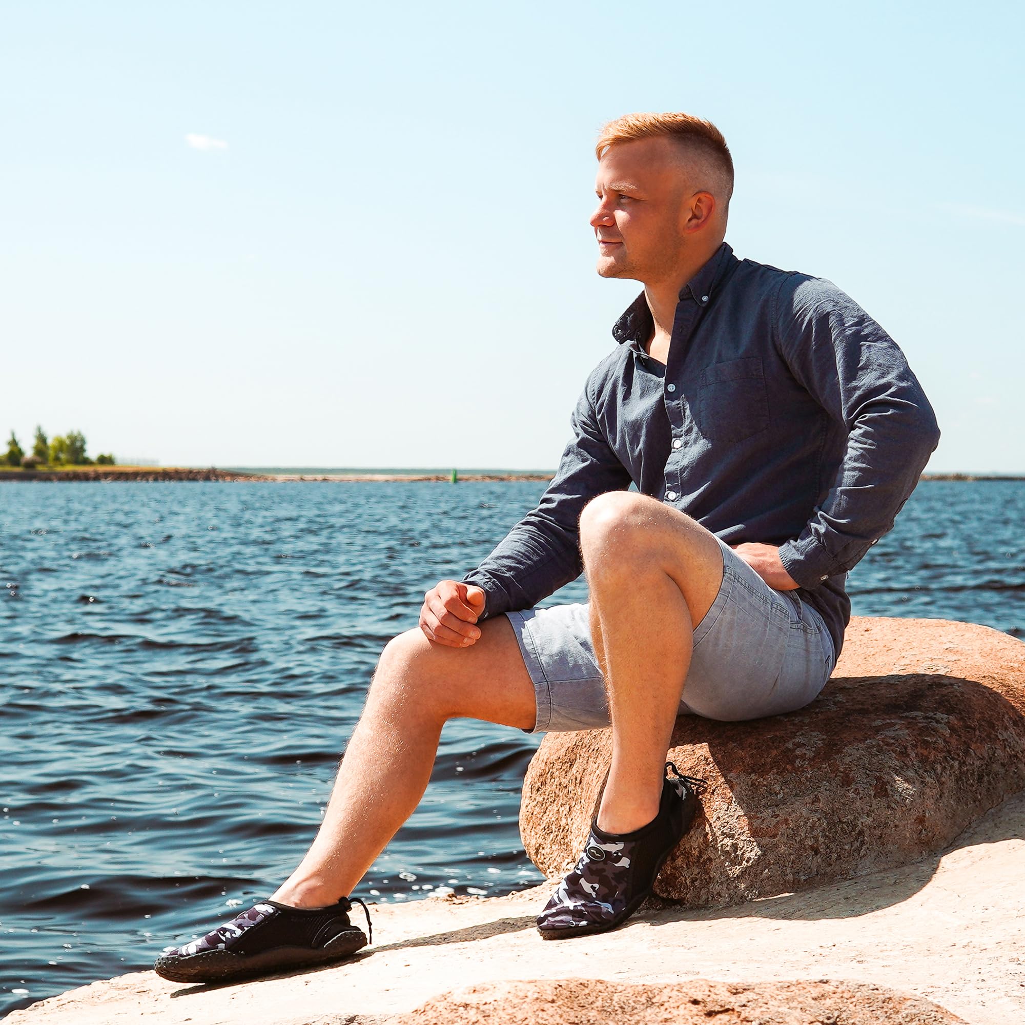 NORTY Wave Aqua Sock Water Shoes for Men - Quick-Dry Swim Beach Shoes with Non-Slip Sole - Ideal for Swimming, Surfing, Beach Walking & Water Sports