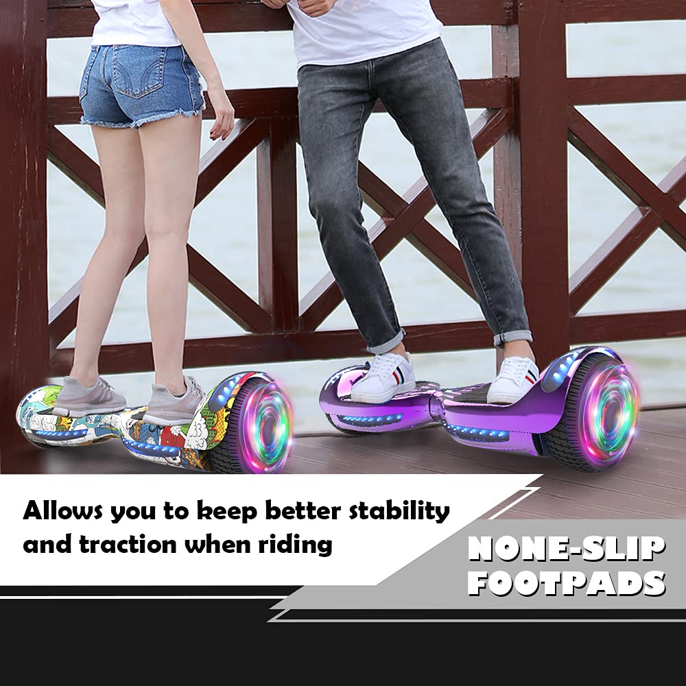 Certified HS2.01 Hoverboard with Bluetooth, LED Lights & Flash Wheels - Self Balancing Electric Scooter for Kids & Adults - Perfect for Commuting, Fun Rides & Outdoor Adventures