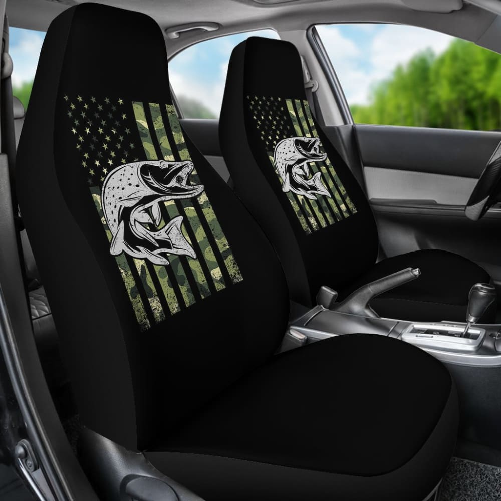Premium Custom Green American Flag Car Seat Covers for Trout Fishing Enthusiasts - Durable & Stylish Protection for Trucks, SUVs & Boats - Model 211803
