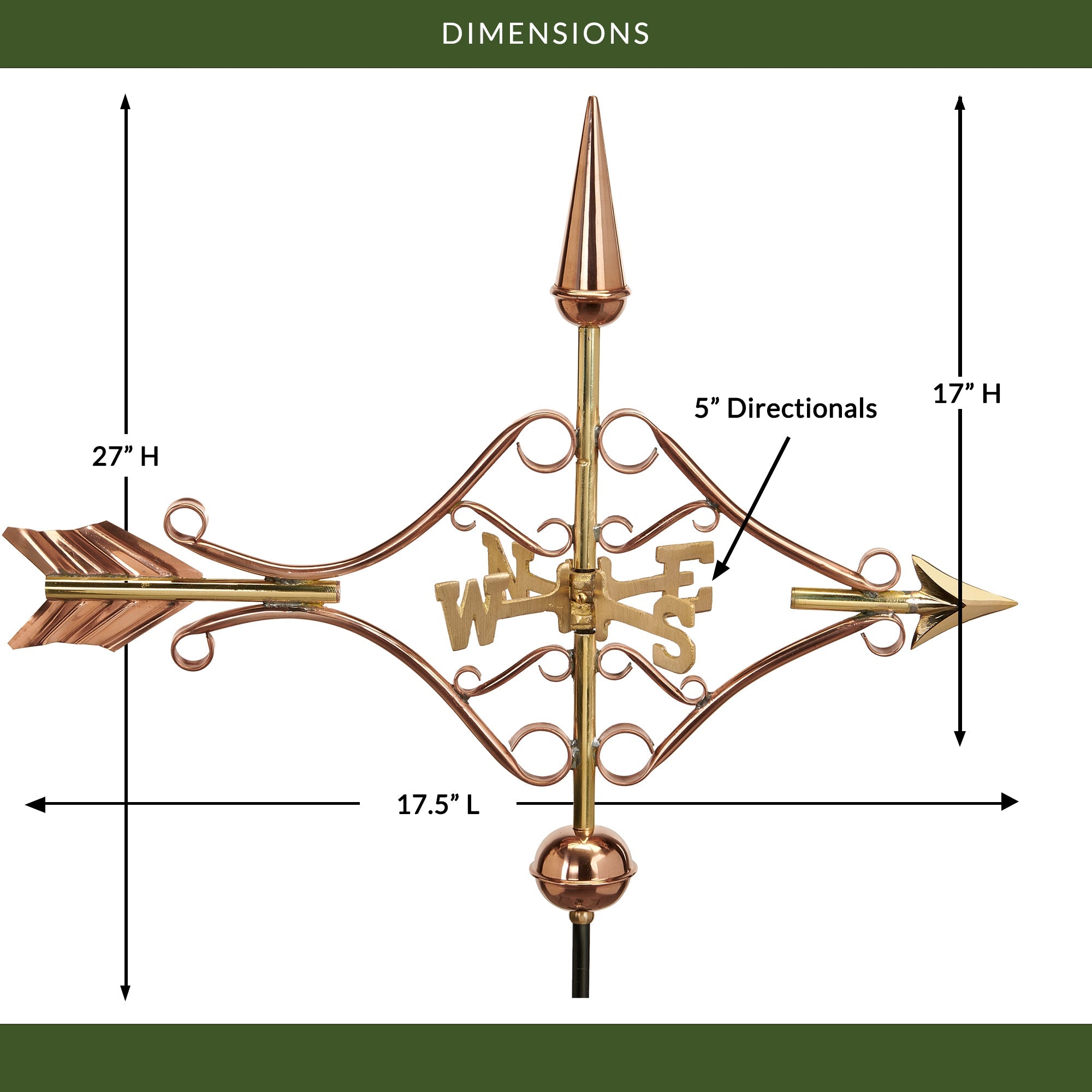 Victorian Arrow Cottage Weathervane - Antique Copper Roof Decor for Garden, Farmhouse & Outdoor Decor | Perfect for Victorian Style Homes, Barns & Countryside Estates