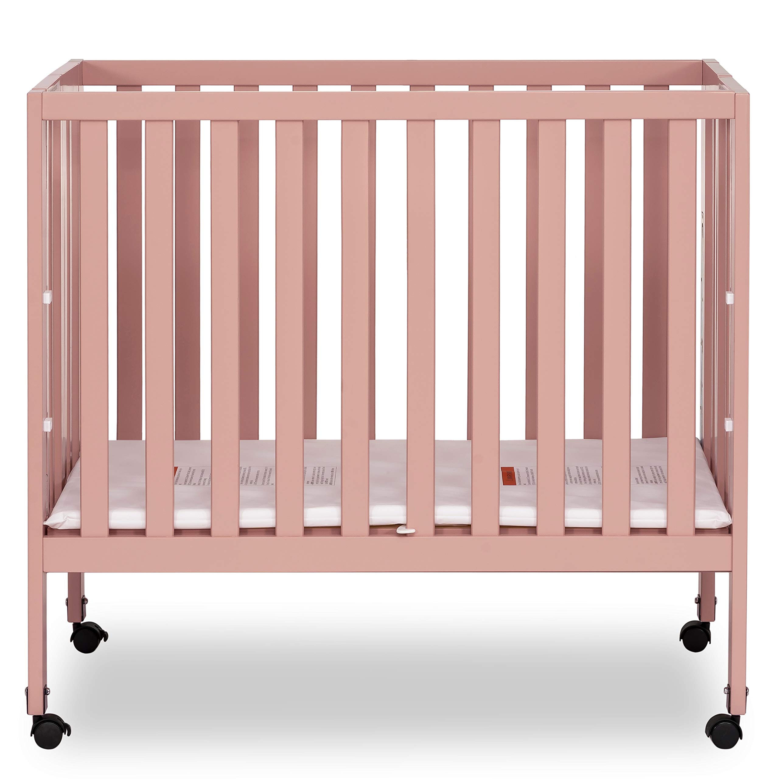 Dream On Me Jett Non-Full Size Folding Convertible Crib - Lightweight Portable Baby Crib with 3 Adjustable Mattress Heights | Easy Fold Travel Crib for Nursery & On-The-Go | Includes 1.5