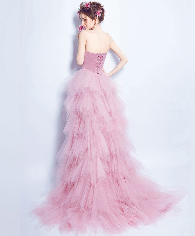 Elegant Pink Sweetheart Tulle High-Low Prom Dress for Women - Perfect for Evening Parties, Dances & Special Occasions
