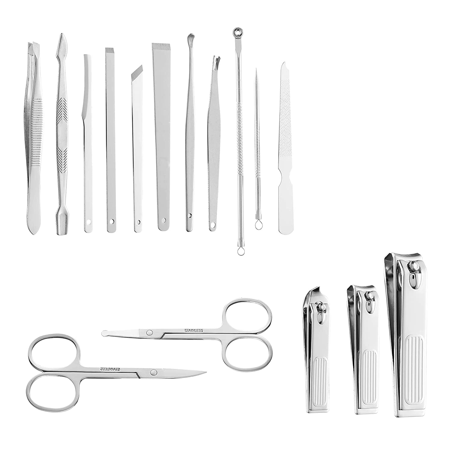 Kamz Beauty 16Pcs Professional Manicure Pedicure Set - Stainless Steel Nail Clippers Kit with Travel Case for Home, Salon & Travel | Facial, Hand & Foot Care Grooming Tools for Women & Men